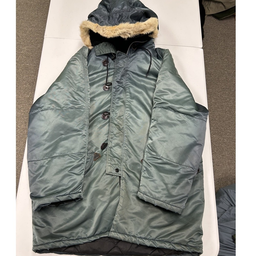 Vintage N-3B Snorkel Parka Mens Large Green Fair Faux Fur Hood Flight Jacket